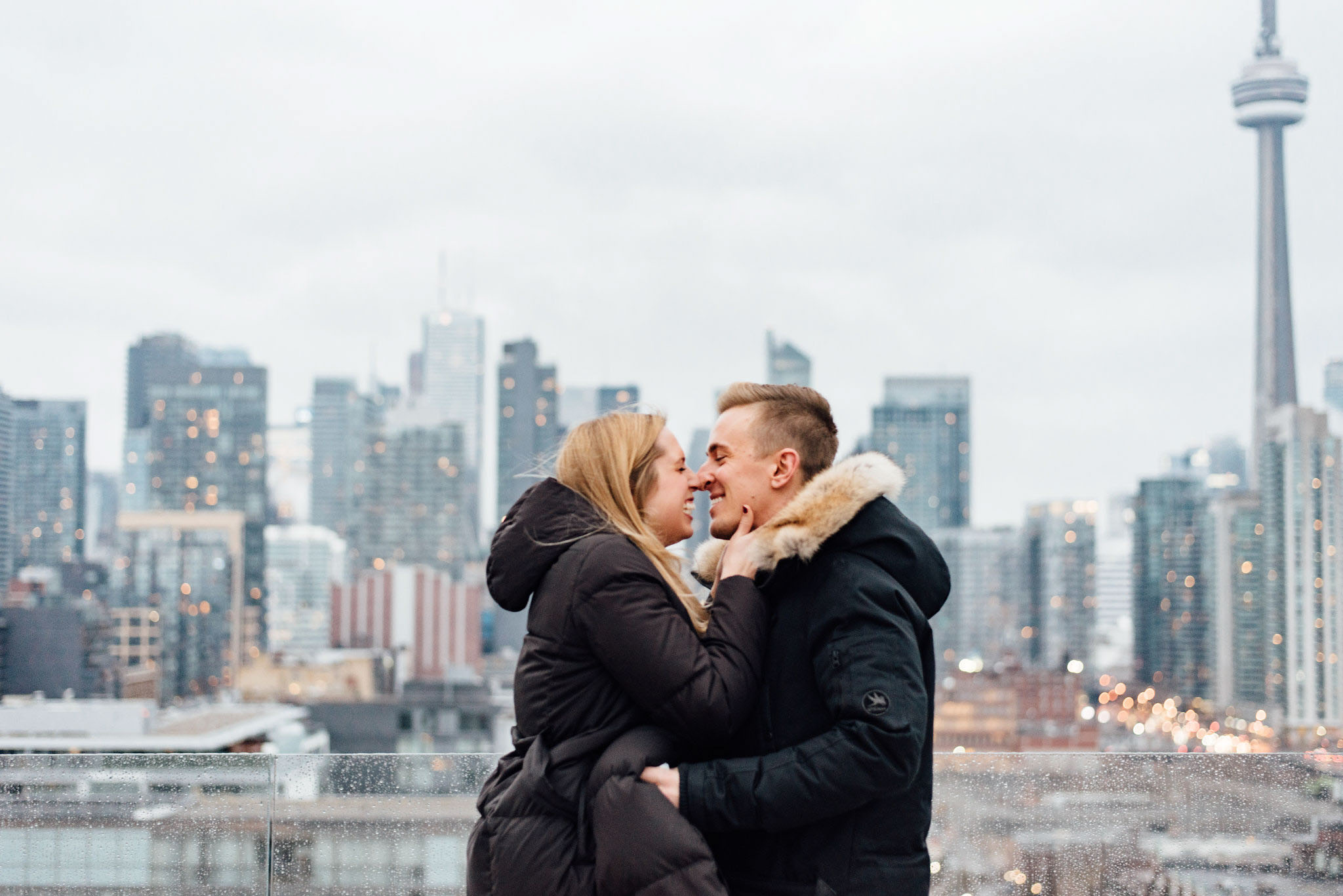 Surprise Toronto Skyline Proposal Photographer | Olive Photography on Thompson Hotel Rooftop