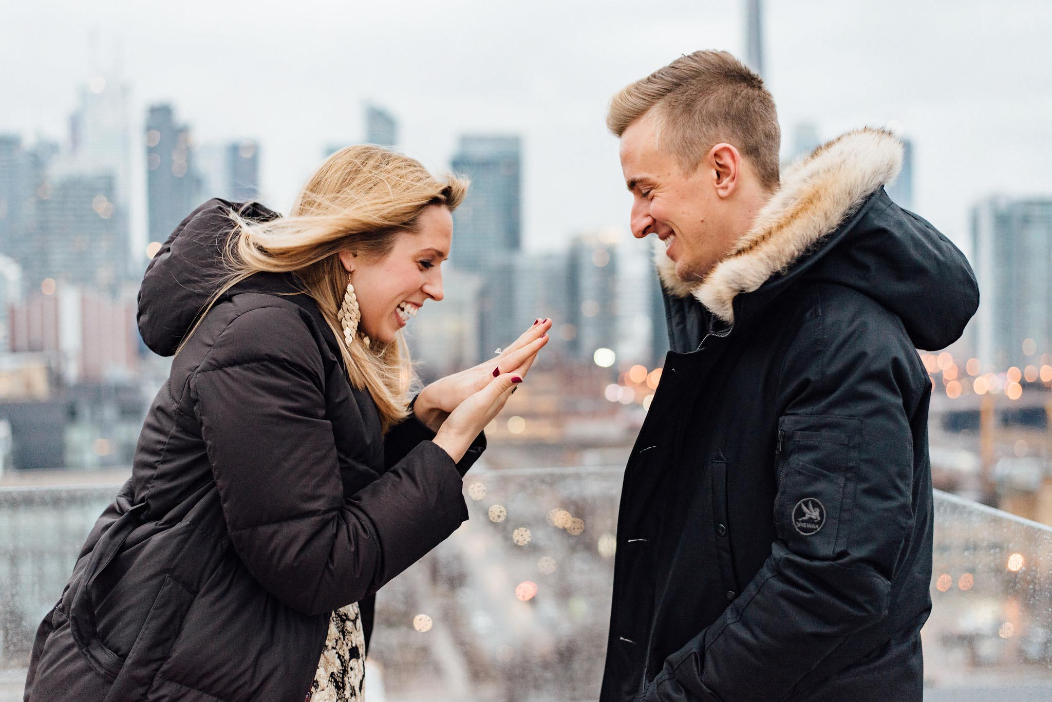 Surprise Toronto Skyline Proposal Photographer | Olive Photography on Thompson Hotel Rooftop