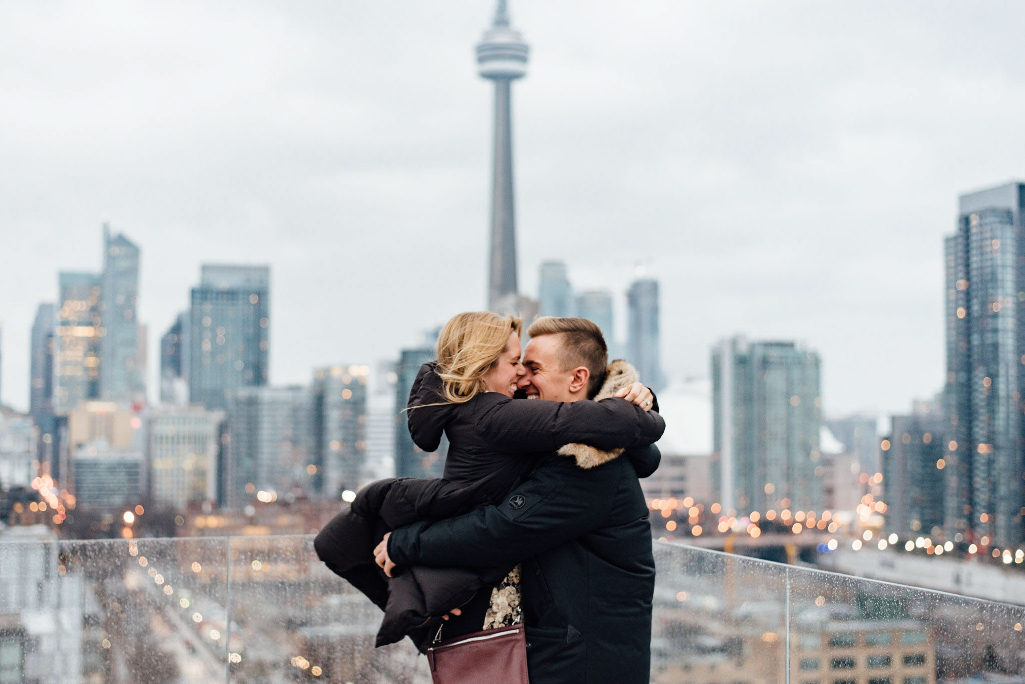 Surprise Toronto Skyline Proposal Photographer | Olive Photography on Thompson Hotel Rooftop