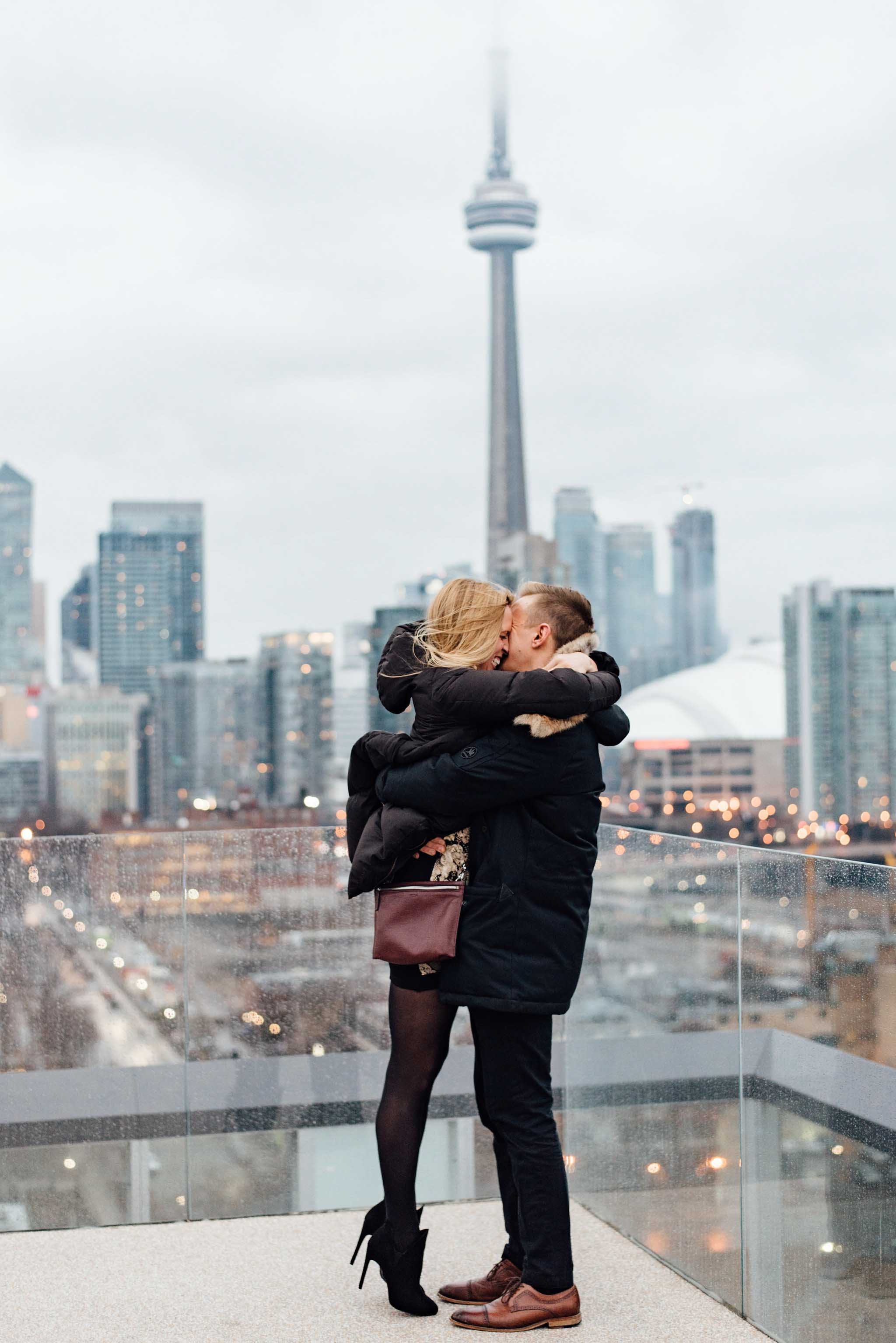 Surprise Toronto Skyline Proposal Photographer | Olive Photography on Thompson Hotel Rooftop