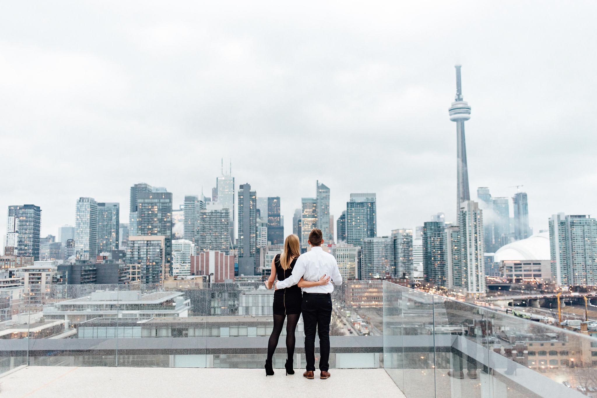 Surprise Toronto Skyline Proposal Photographer | Olive Photography on Thompson Hotel Rooftop