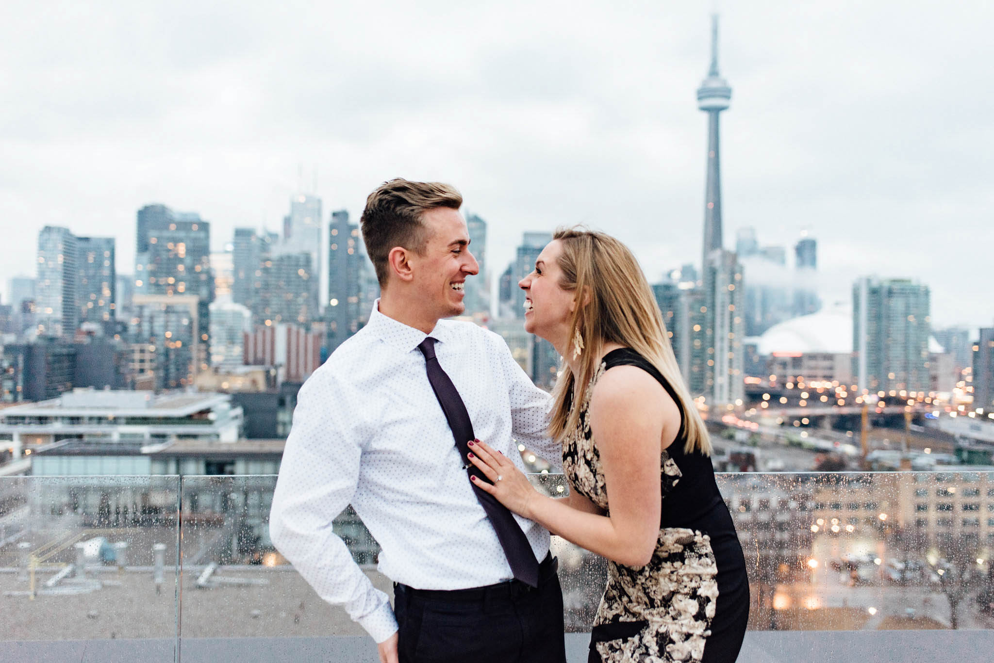 Surprise Toronto Skyline Proposal Photographer | Olive Photography on Thompson Hotel Rooftop