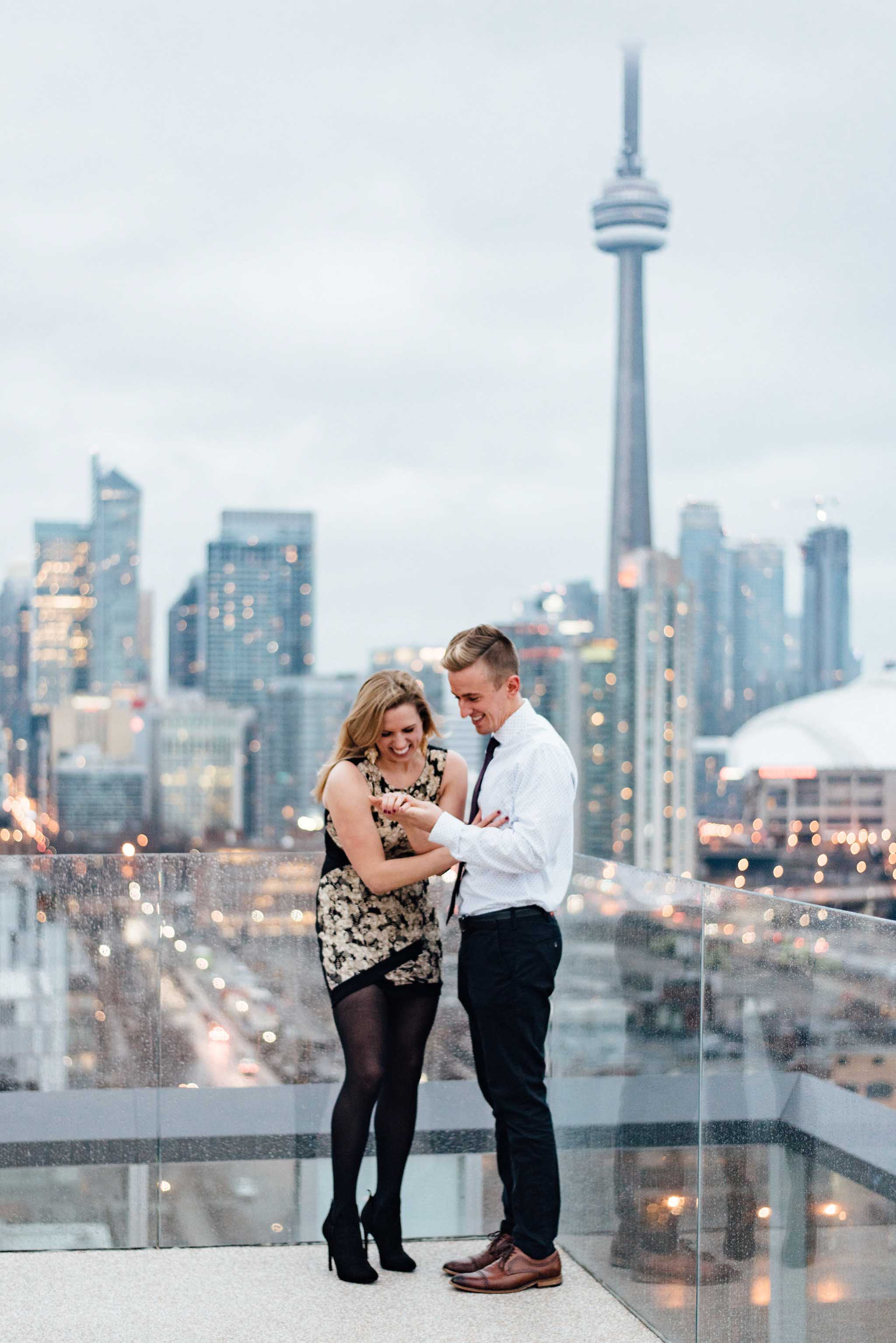 Surprise Toronto Skyline Proposal Photographer | Olive Photography on Thompson Hotel Rooftop