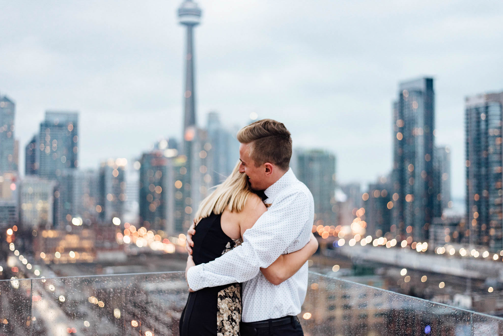 Surprise Toronto Skyline Proposal Photographer | Olive Photography on Thompson Hotel Rooftop