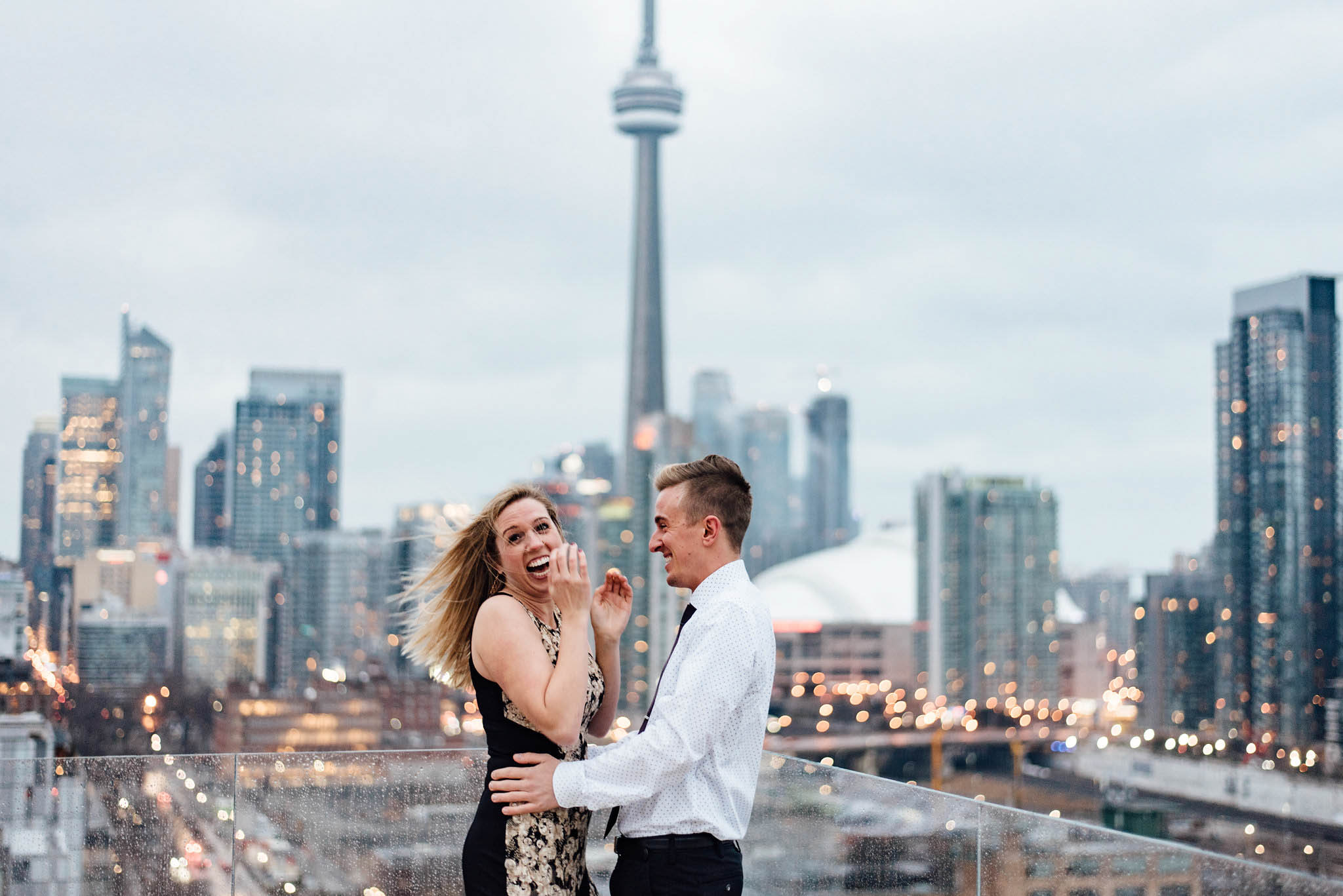 Surprise Toronto Skyline Proposal Photographer | Olive Photography on Thompson Hotel Rooftop