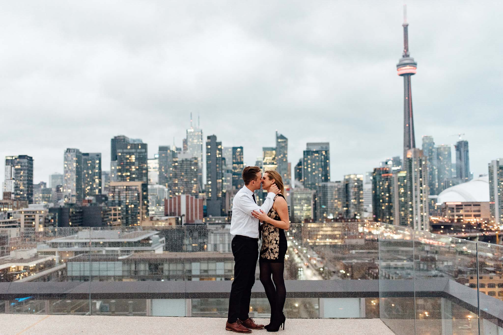 Surprise Toronto Skyline Proposal Photographer | Olive Photography on Thompson Hotel Rooftop