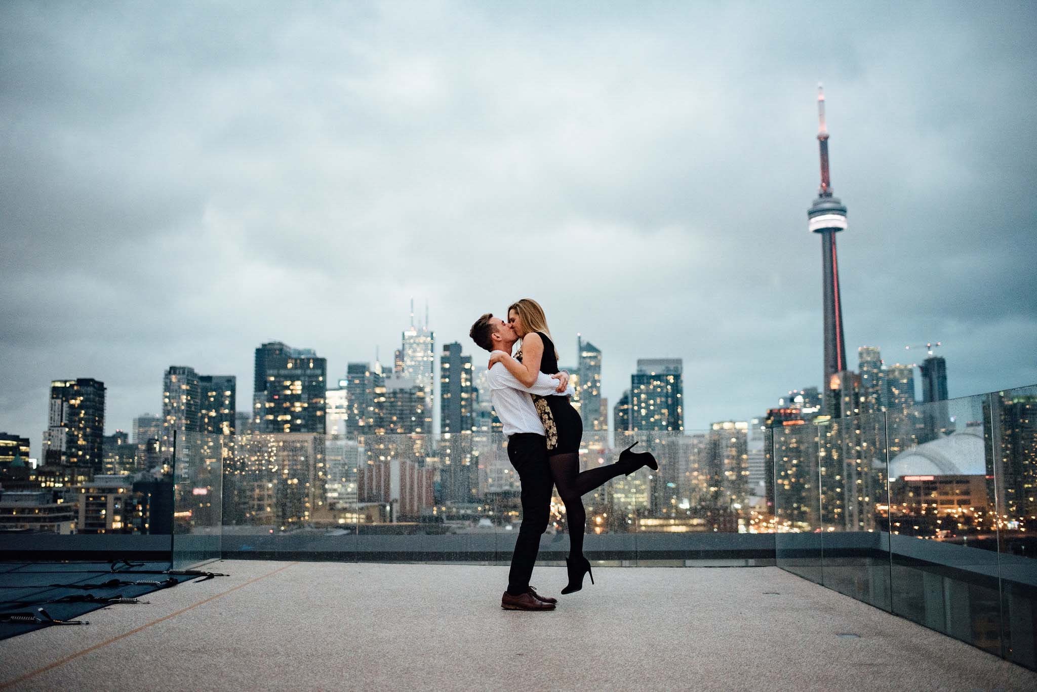 Surprise Toronto Skyline Proposal Photographer | Olive Photography on Thompson Hotel Rooftop