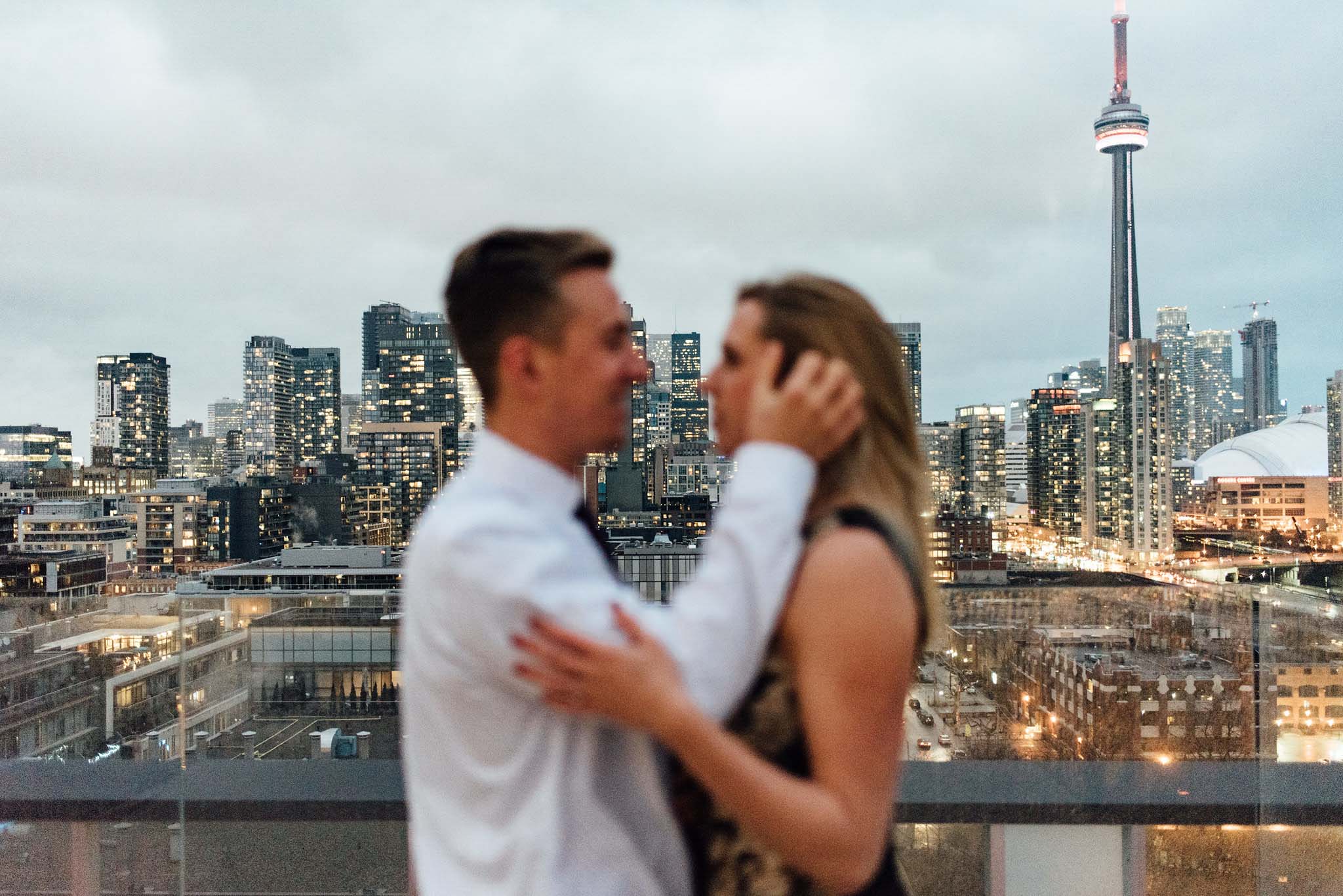 Surprise Toronto Skyline Proposal Photographer | Olive Photography on Thompson Hotel Rooftop