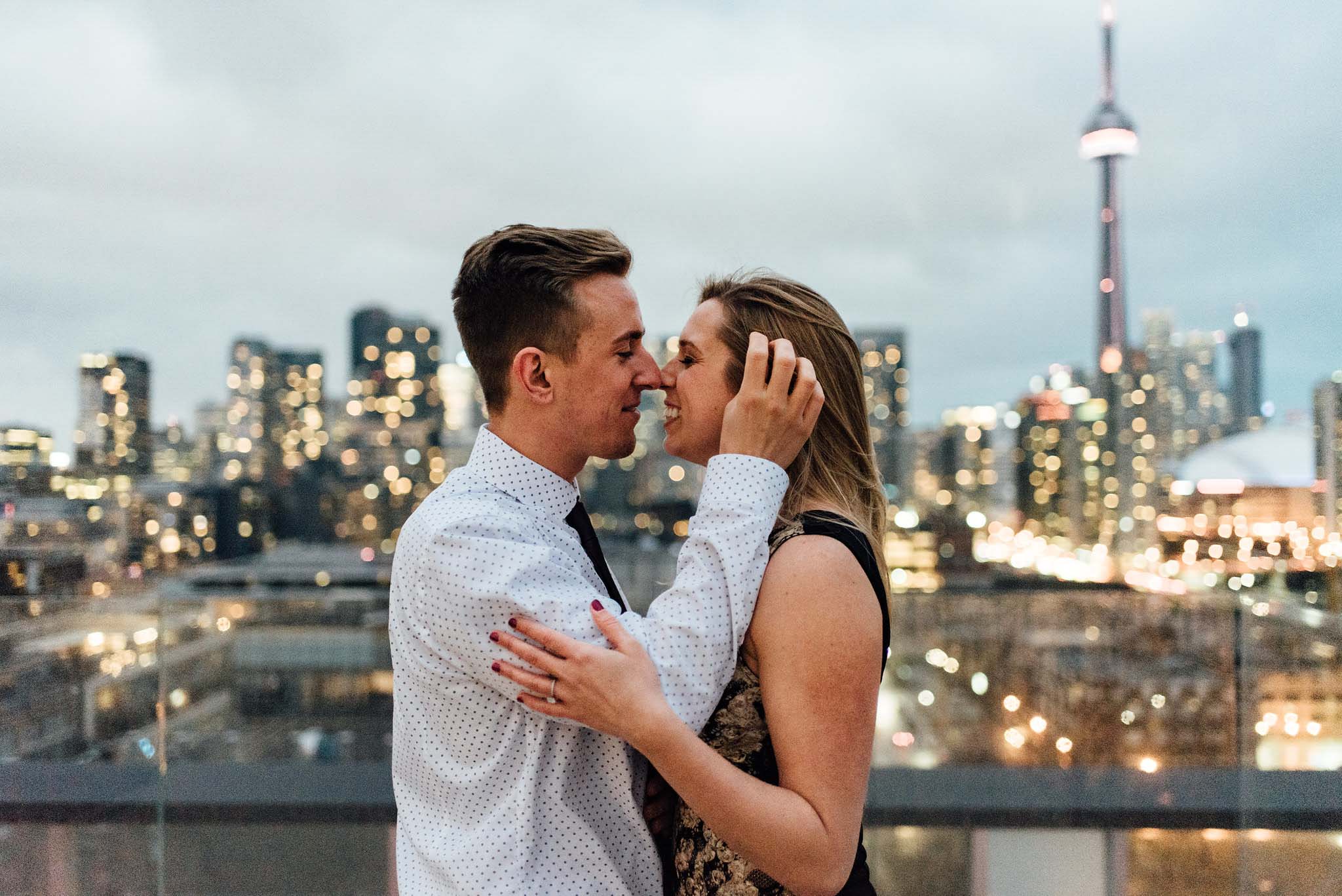 Surprise Toronto Skyline Proposal Photographer | Olive Photography on Thompson Hotel Rooftop