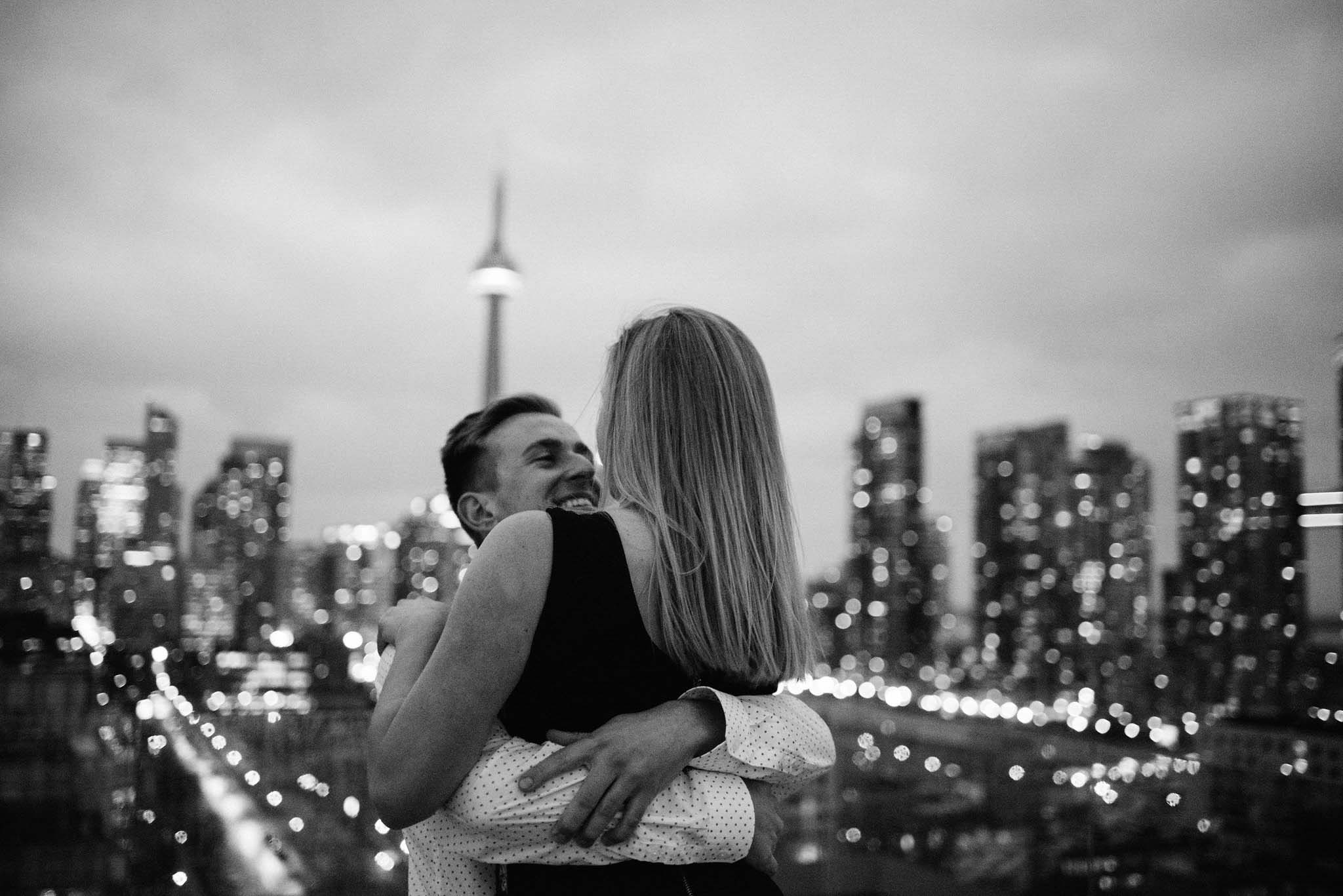 Surprise Toronto Skyline Proposal Photographer | Olive Photography on Thompson Hotel Rooftop