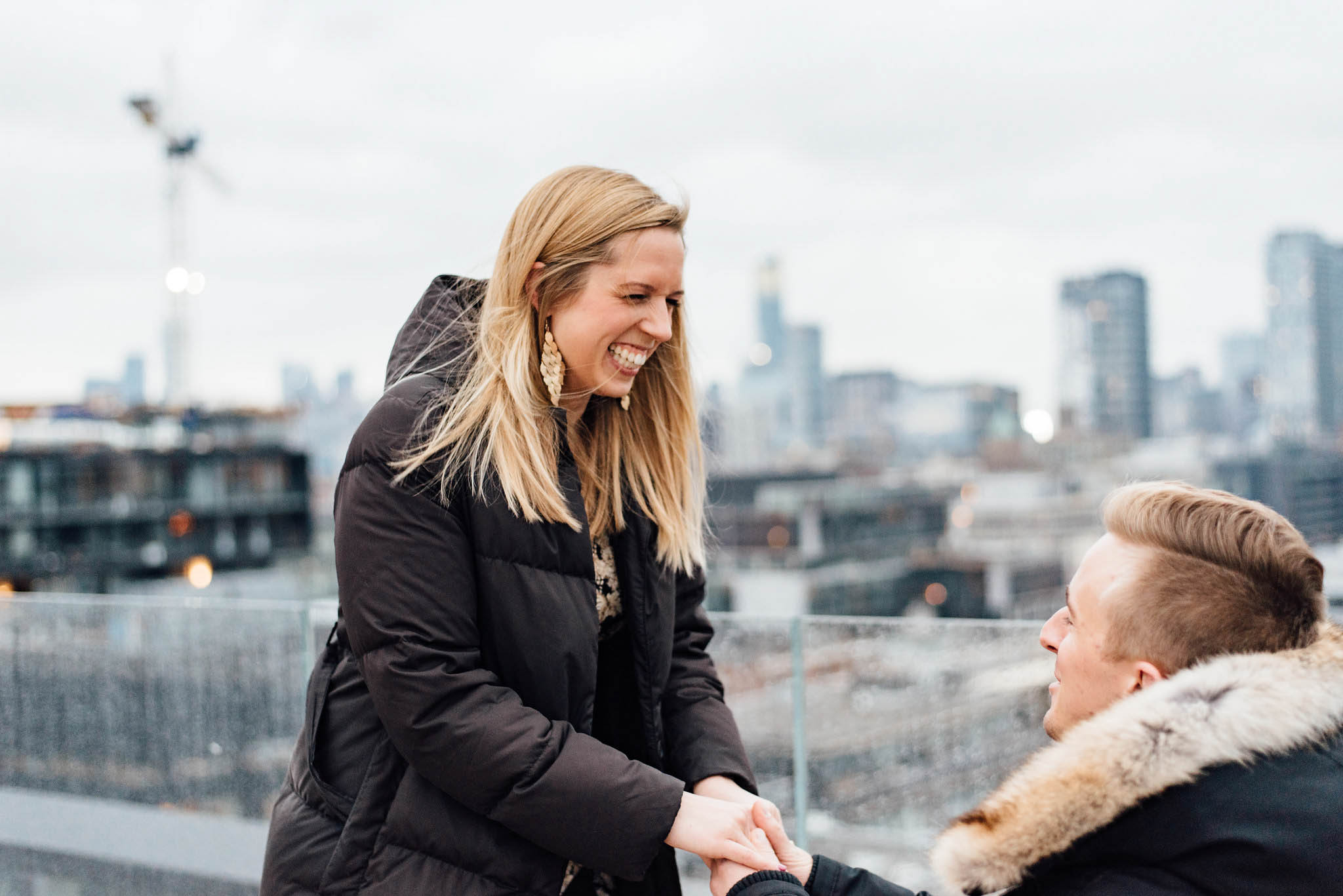 Surprise Toronto Skyline Proposal Photographer | Olive Photography on Thompson Hotel Rooftop