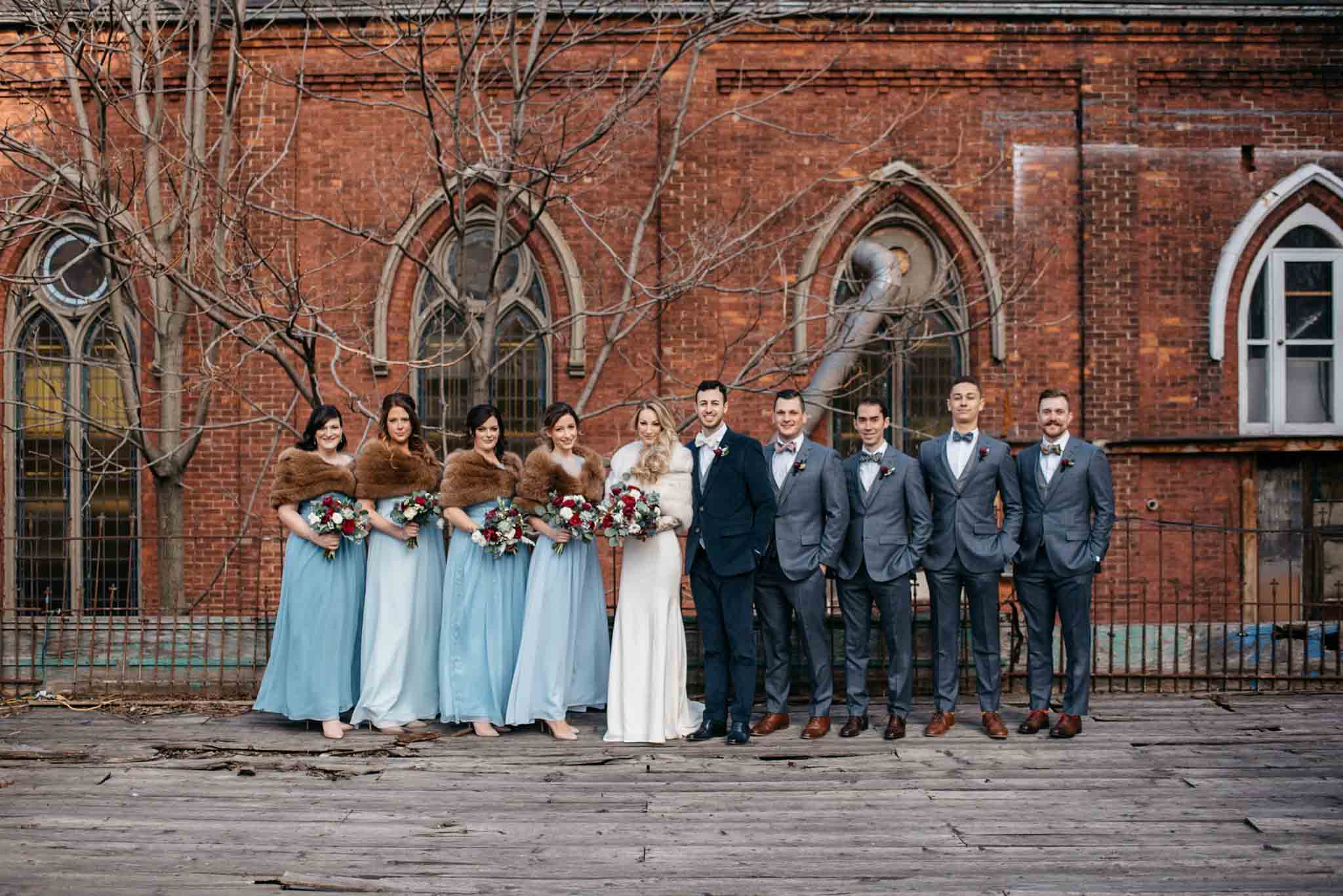 Winter Wedding Party Photos with Fur Stole | Olive Photography Toronto