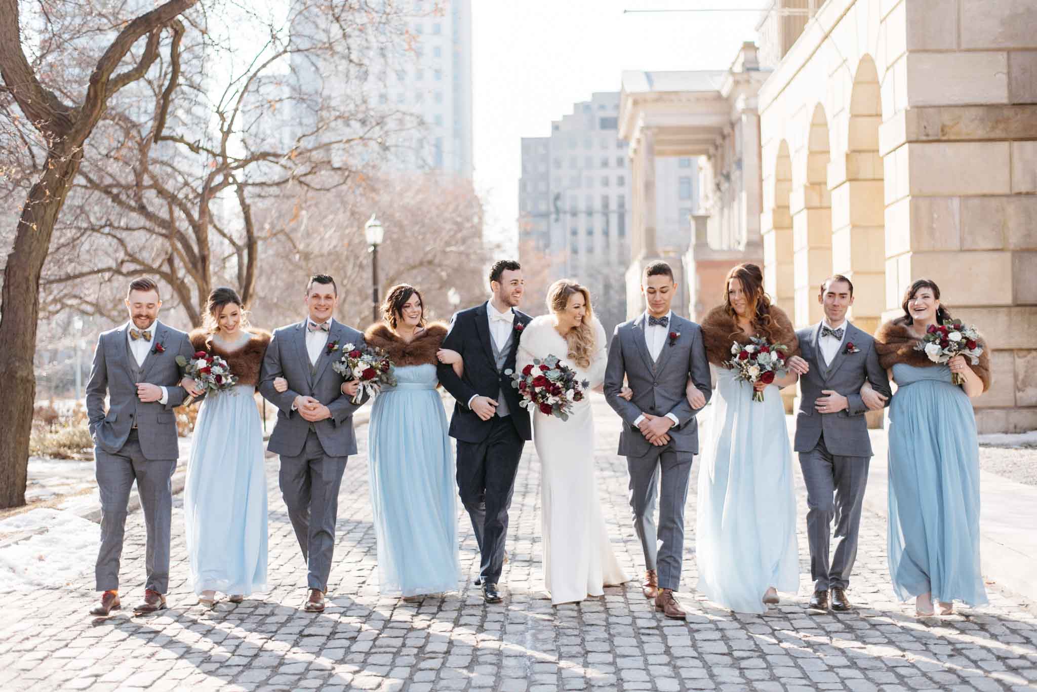 Winter Wedding Party Photos with Fur Stole | Olive Photography Toronto