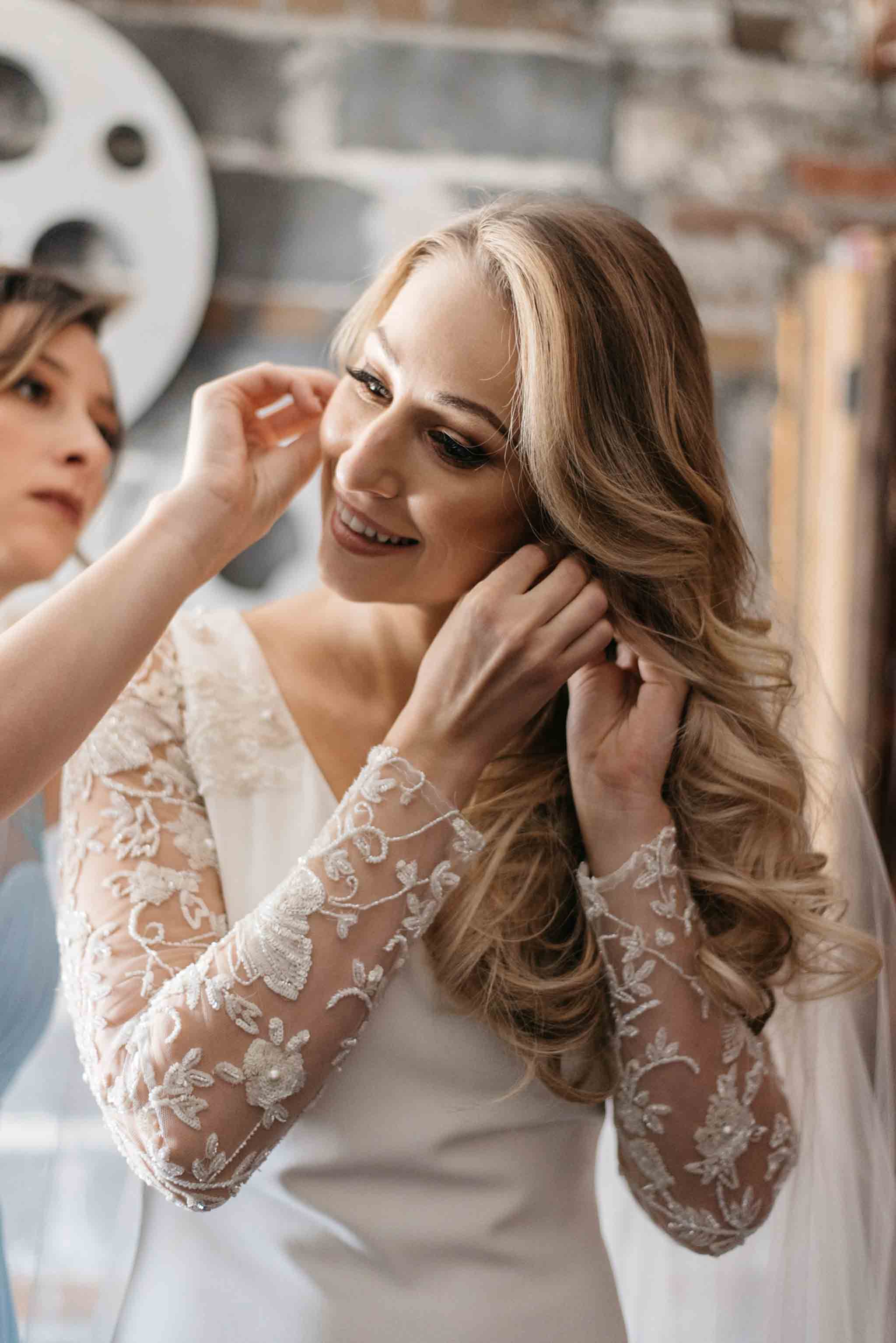 Bridal Prep Photos - Long sleeve wedding dress | Olive Photography Toronto