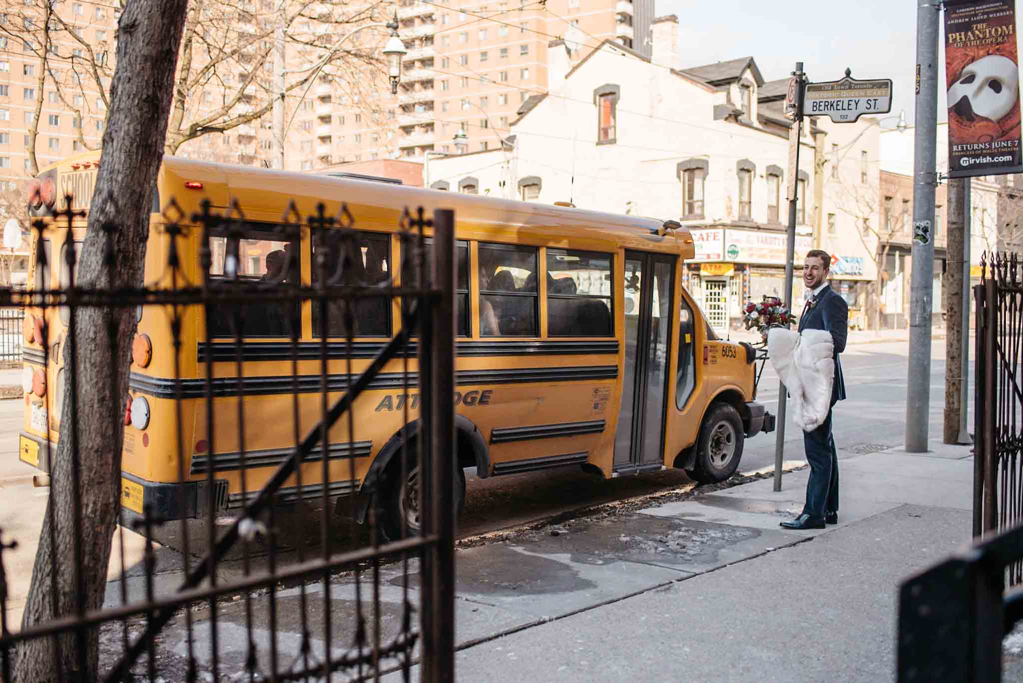 Wedding Transportation Ideas - School Bus | Olive Photography Toronto