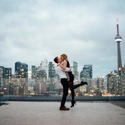 Surprise Toronto Skyline Proposal Photographer | Olive Photography on Thompson Hotel Rooftop